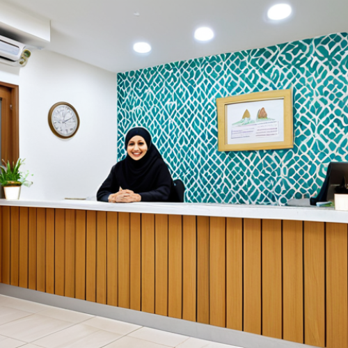 Home 4 **
"A modern dental clinic waiting area in Dubai, filled with natural light. Middle Eastern patterns subtly incorporated into the décor. A friendly, hijab-wearing receptionist smiles warmly. Families and individuals, dressed in modest, contemporary Arabic clothing, are comfortably seated. Include Arabic calligraphy art on the walls. Focus on cleanliness, comfort, and a welcoming atmosphere. professional, modest, family-friendly, fully clothed, safe for work, appropriate content, perfect anatomy, natural proportions, well-formed hands, proper finger count."
**