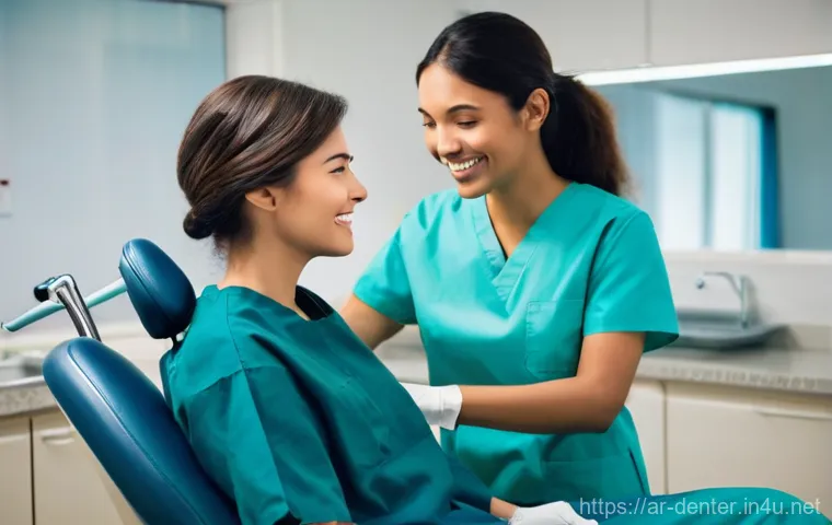 치과위생사 보조 진료 노하우 - **Prompt 1: Empathetic Dental Assistant Comforting a Patient**
    "A compassionate female dental as...