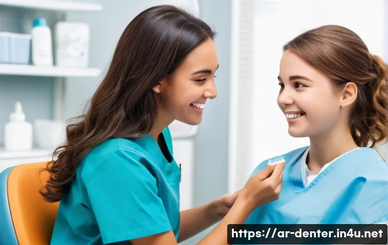 치과위생사 자격증 취득 가이드 - **Prompt:** A compassionate female dental hygienist with a warm smile, wearing professional, modest ...