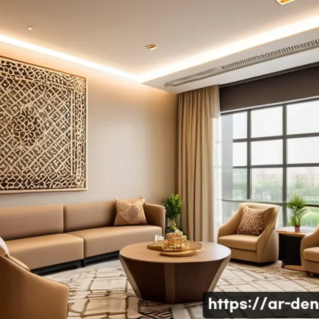치과위생사 환자 관리 사례 - A modern dental clinic waiting area designed for Arabic-speaking patients, featuring comfortable sea...