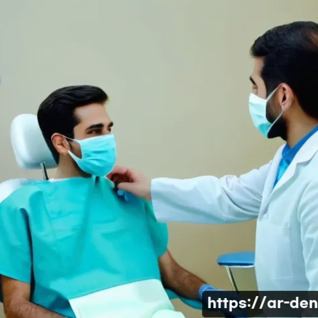 치과위생사로 일하며 겪은 실수들 - A modern dental clinic scene in a Middle Eastern setting, featuring a compassionate Arabic-speaking ...