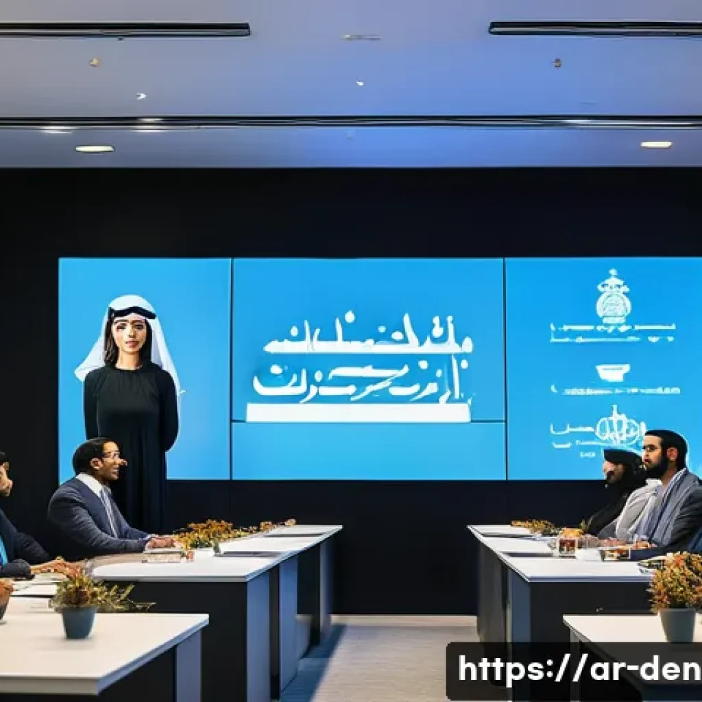 치과위생사 세미나 발표 준비법 - A professional seminar scene in a modern conference room filled with a diverse Arab audience, includ...